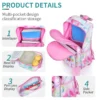 3-teiliger Rollrucksack für Kinder, Schul-Büchertasche mit Rollen, goldenes Einhorn-Muster-Design, im Dunkeln leuchtende Funktion mit Lunch-Stift-Tasche 5