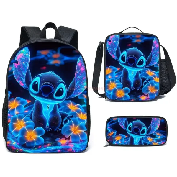 3-teiliges Set mit niedlichen Disneys-Cartoon-Stich-Kind-Schulrucksack mit Lunchtaschen, Bleistifttaschen, Schultaschen für Jungen und Mädchen, bestes Geschenk 5