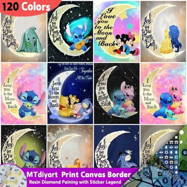 Die Schöne und das Biest, 120 Farben, Kunstharz-Diamantgemälde mit Aufkleber, Legende, Disney Lilo Stitch, Mond, Cartoon, Mickey Mouse, Heimdekoration