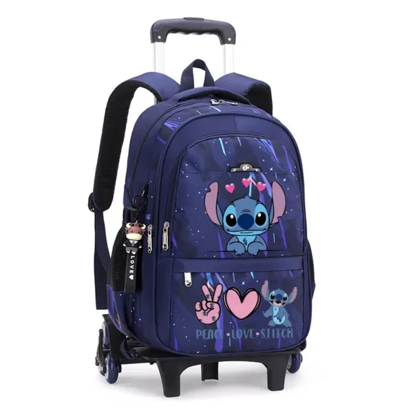 Disney Stitch Rucksack mit Rädern, Kurzstrecken-Reisetasche, großes Fassungsvermögen, Studentenrucksack für den Schulanfang, Cartoon-Trolley-Tasche 4