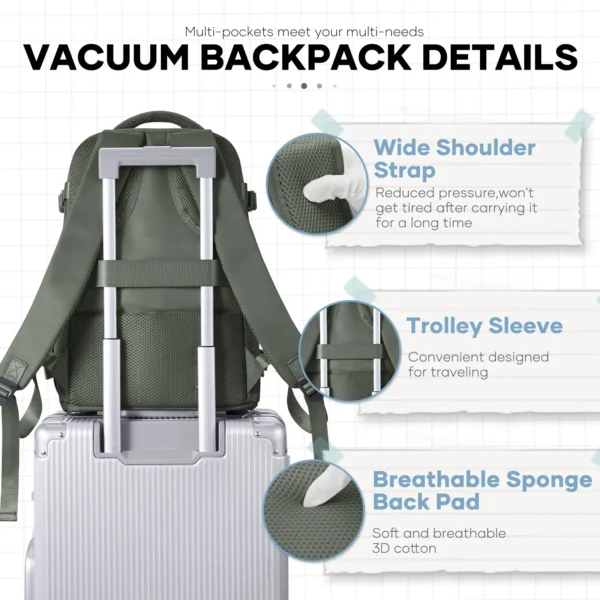 Ryanair Rucksack 40 x 20 x 25, Handgepäck, Laptoptasche, Diebstahlsicherung, Vakuumbeutel, Pumpe für Trekking, Reiserucksack, Kabinenbeutel, 40 x 30 x 20 cm 6