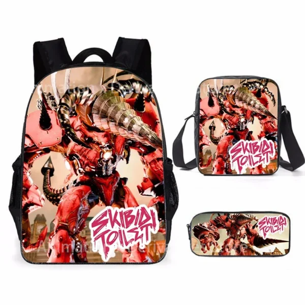 3-teiliges Skibidi Toilet Titan Drillman Schulranzen-Set, Titan Speakerman Print Studentenrucksack, lässiger Rucksack für Jungen und Kinder 6
