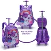 3-teiliges Set Rollrucksack für Mädchen, niedliche Cartoon-Katze-Pailletten-Rucksack mit Rollen für Grundschüler, mit Lunchbox und Stifttasche 2