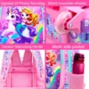 4 Stück rollende Büchertasche für Mädchen, süßer Kinder-Meerjungfrauen-Rucksack mit Rollen, Einhorn-Roller-Schultasche mit Rollen für Grundschulkinderschule 3