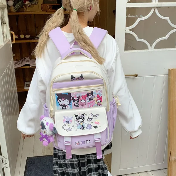 Sanrio Niedlicher Rucksack, große Kapazität, Schultasche für Mittelschüler, Cartoon-Laptop, Reisen, Kuromi Hello Kitty 2