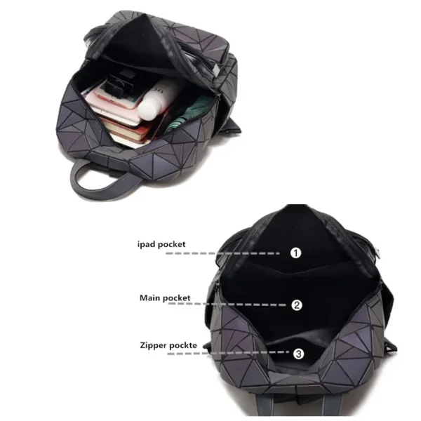 Mode frauen leuchtende Rucksack PVC holographische geometrische Schule Taschen Für Teenager Mädchen Bagpack mochila feminina Reise Sollte 6