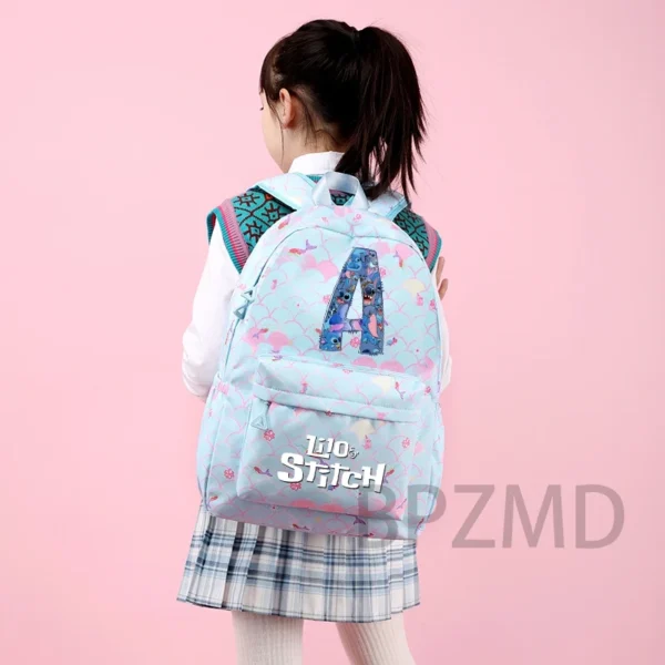 Blau 3 Stücke Lilo Stitch Rucksack Mädchen Schule Teen Student Rucksack Frauen Rucksack Mittagessen Taschen Bleistift Tasche Fisch Skala Stil 26 Brief 2