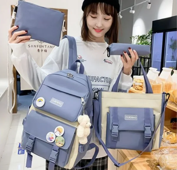 4-teiliges Set Grundschul-Schultasche für Damen, koreanische Version von Campus, leichter Rucksack mit großem Fassungsvermögen, Resh Junior High 3