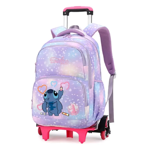 Neue Disney Stitch Rucksack Trolley Tasche mit Rädern Klettern Treppen Rucksack Große Kapazität Wasserdicht Student Schule Tasche Mädchen 5