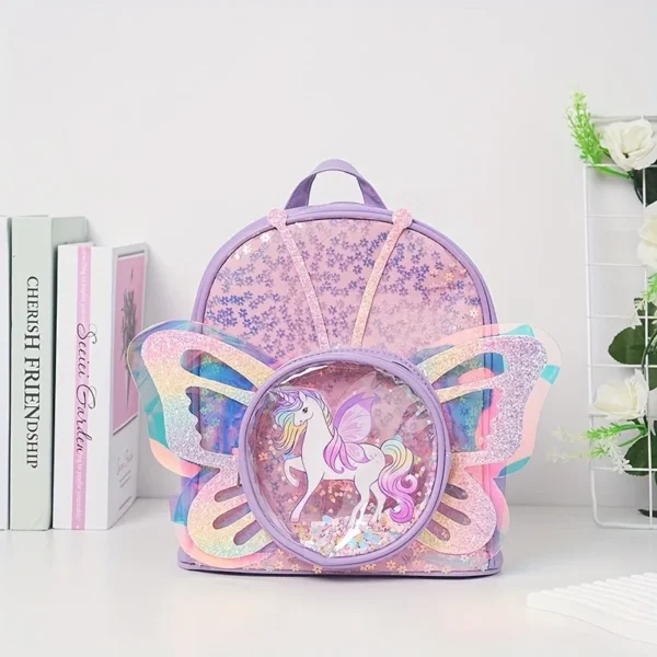 Kleinkinder Rucksack Cartoon Einhorn Schult asche Pailletten transparente Schmetterling Flügel Bücher tasche für Mädchen Kinder wasserdichte Schult asche 2024 3