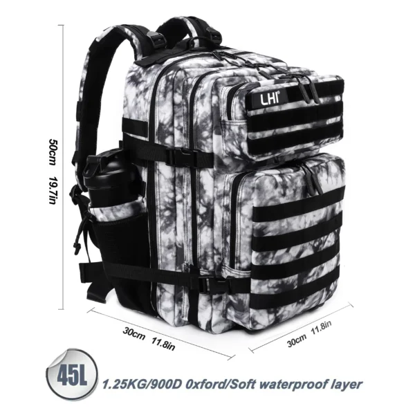 LHI 45L Taktischer Rucksack für Männer und Frauen, große Sportler-Sporttasche, Outdoor-Sport, Wandern, Überleben, Rucksack mit Flaschenhalter 3