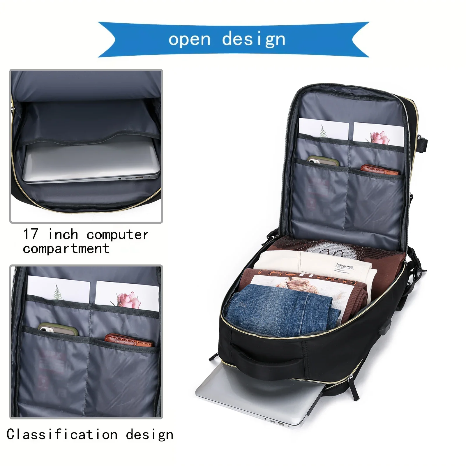 Reiserucksack mit großer Kapazität, multifunktionaler Laptop-Schulrucksack, Outdoor-Sport-Tagesrucksack, Gepäcktasche mit Schuhfach 2