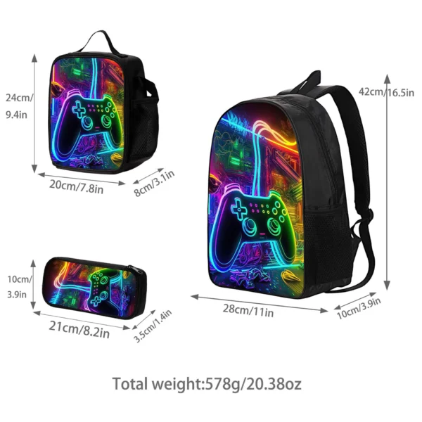 Spielkonsolen-Rucksack mit bedrucktem Muster, coole dreiteilige Schultasche für Jungen 2