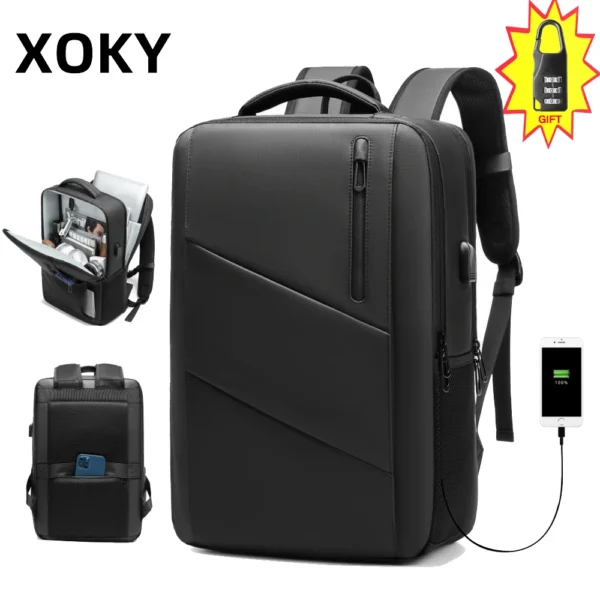 XOKY Business-Reiserucksack, erweiterbar, großer Rucksack, USB-Aufladung, modischer Rucksack für Herren, 15,6-Zoll-Laptop-Rucksack 2051
