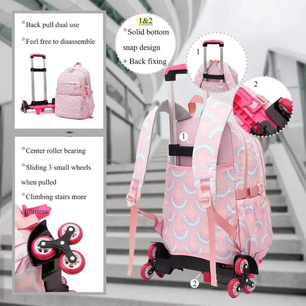 Disney Stitch Print Räder Schultaschen Mädchen Rucksäcke mit Rad Trolley Gepäck Rucksack mit Rollen Wasserdichte Schultaschen Geschenk 3