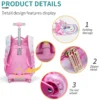 3-teiliger Rollrucksack für Kinder, Schul-Büchertasche mit Rollen, goldenes Einhorn-Muster-Design, im Dunkeln leuchtende Funktion mit Lunch-Stift-Tasche 4