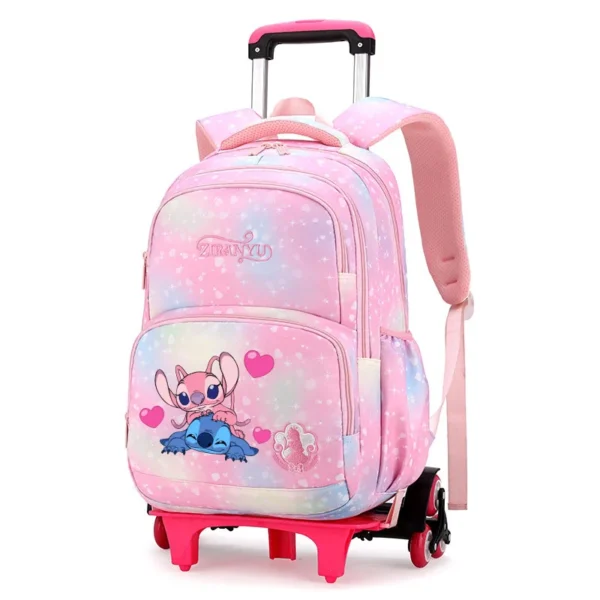 Neue Disney Stitch Rucksack Trolley Tasche mit Rädern Klettern Treppen Rucksack Große Kapazität Wasserdicht Student Schule Tasche Mädchen 4