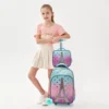 3-teiliger Rollrucksack für Mädchen und Kinder, Schulrucksack mit Rollen, mit Mittagessen und Stifttasche, Eisenturm, rosa, im Dunkeln leuchtende Funktion 4