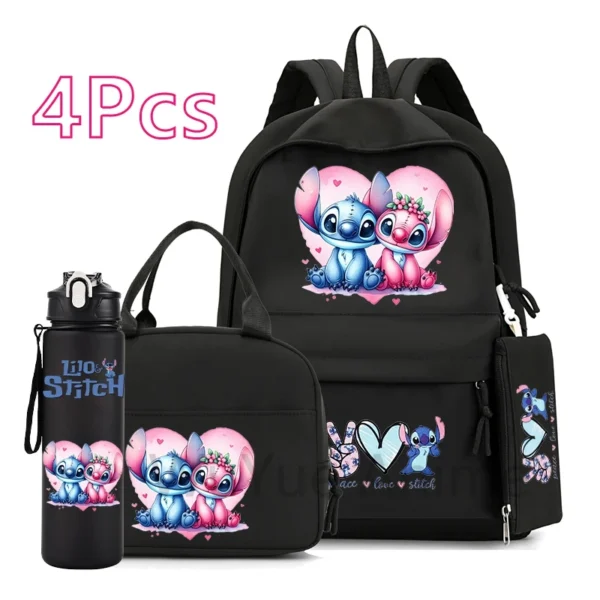 4 Stück Disney Lilo&Stitch Rucksack mit Lunchtasche, 750 ml Wasserflasche, Federmäppchen für Teenager, Kinder, große Kapazität, Outdoor-Büchertasche 5