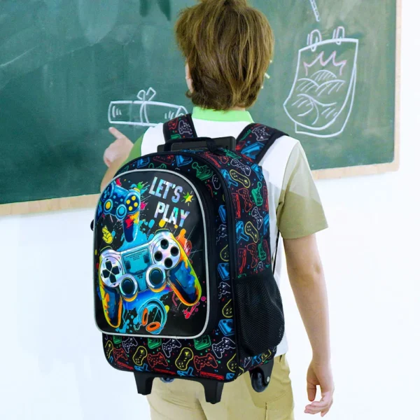 Rollrucksack für Jungen, Kinder-Schulrucksack mit Rollrädern und Lunchtasche, mit Rollenrädern.。 Schultasche für Kinder 6