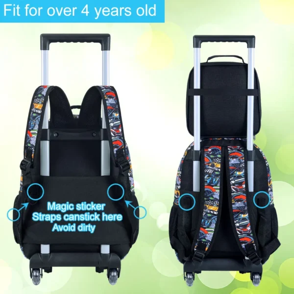 3-teiliger Rollrucksack für Mädchen und Jungen, Kinder-Rennen-Büchertasche mit Rollen 2