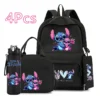 4 Stück Disney Lilo&Stitch Rucksack mit Lunchtasche, 750 ml Wasserflasche, Federmäppchen für Teenager, Kinder, große Kapazität, Outdoor-Büchertasche