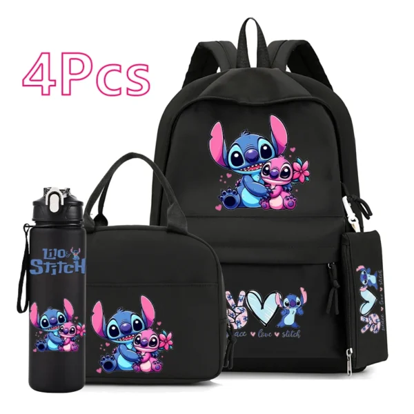 4 Stück Disney Lilo&Stitch Rucksack mit Lunchtasche, 750 ml Wasserflasche, Federmäppchen für Teenager, Kinder, große Kapazität, Outdoor-Büchertasche