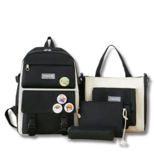 4-teiliges Schulrucksack-Set für Mädchen – Koreanisches Campus-Design mit Abzeichen