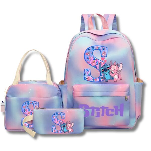 Disney Stitch Schulset für Mädchen – Rucksack, Lunchtasche & Federmäppchen mit Alphabet-Motiv