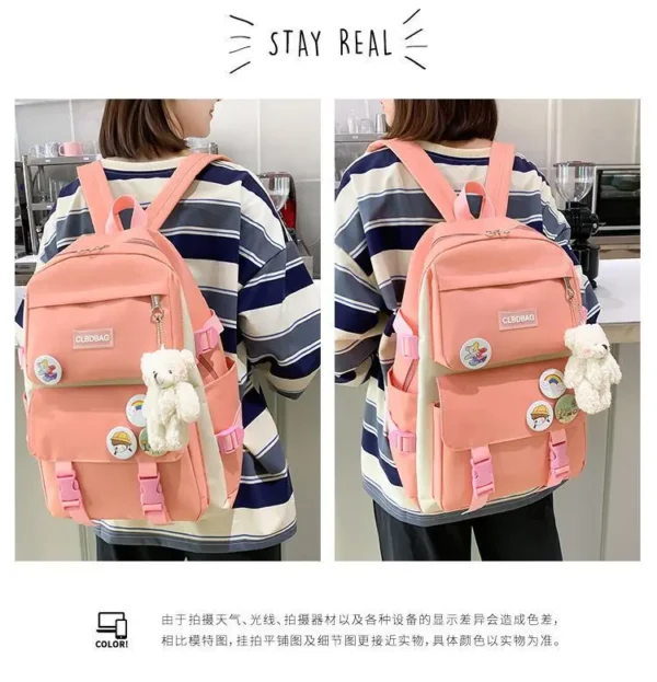4-teiliges Set Grundschul-Schultasche für Damen, koreanische Version von Campus, leichter Rucksack mit großem Fassungsvermögen, Resh Junior High 6