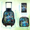 Rollrucksack für Jungen, 3-teilige Kinder-Roll-Büchertasche mit Lunchtasche, Schultasche mit Rollen für Kinder – Spielkonsole 3