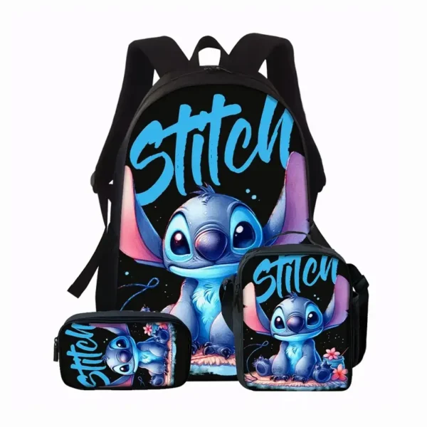3-teiliges Set mit niedlichen Disneys-Cartoon-Stich-Kind-Schulrucksack mit Lunchtaschen, Bleistifttaschen, Schultaschen für Jungen und Mädchen, bestes Geschenk