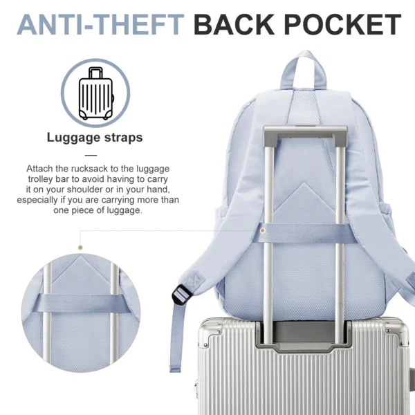 Lässiger Nylon-Rucksack, Rucksack für Damen, Multi-Pocket-Design in Hellblau, langlebig für Schule, Gymnasium und College-Büchertasche 5