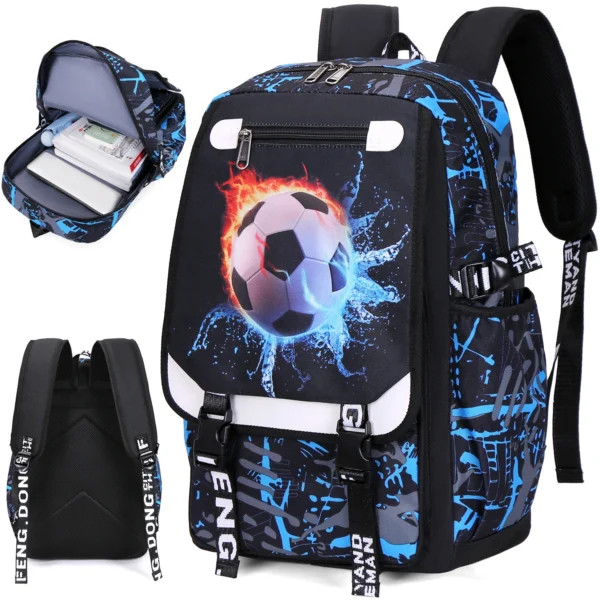 Großer Studentenrucksack mit Fußballmotiv, Herrentasche, ideal für Schulbedarf und den täglichen Gebrauch