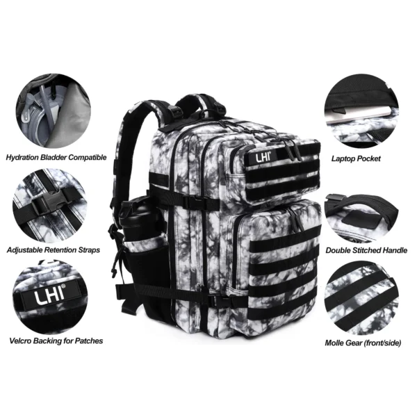 LHI 45L Taktischer Rucksack für Männer und Frauen, große Sportler-Sporttasche, Outdoor-Sport, Wandern, Überleben, Rucksack mit Flaschenhalter 4