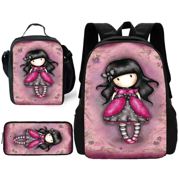 Niedlicher Santoros G-gorjusses Kinder-Schulrucksack mit Lunchtaschen, Bleistiftbeuteln, Schultaschen für Jungen und Mädchen, bestes Geschenk