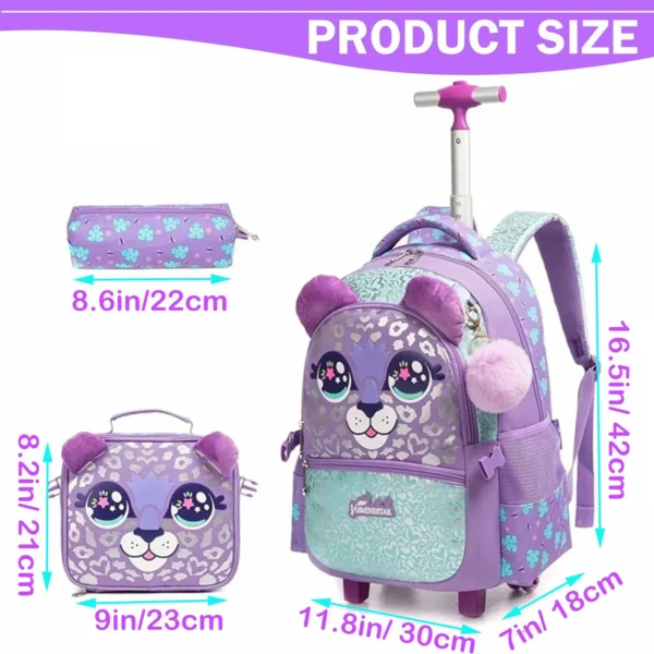 Rollrucksack für Mädchen, Kinderrucksack mit Rollen, Rucksack für Grundschüler, Handgepäck, Büchertasche mit Rollen 2