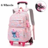 Disney Stitch Print Räder Schultaschen Mädchen Rucksäcke mit Rad Trolley Gepäck Rucksack mit Rollen Wasserdichte Schultaschen Geschenk