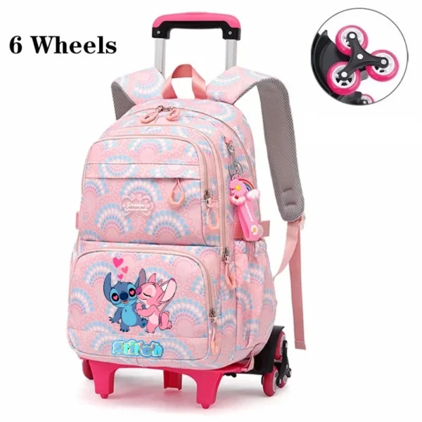 Disney Stitch Print Räder Schultaschen Mädchen Rucksäcke mit Rad Trolley Gepäck Rucksack mit Rollen Wasserdichte Schultaschen Geschenk