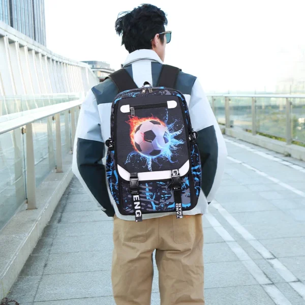Großer Studentenrucksack mit Fußballmotiv, Herrentasche, ideal für Schulbedarf und den täglichen Gebrauch 6
