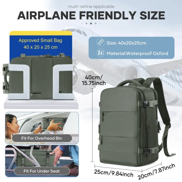 Ryanair Rucksack 40 x 20 x 25, Handgepäck, Laptoptasche, Diebstahlsicherung, Vakuumbeutel, Pumpe für Trekking, Reiserucksack, Kabinenbeutel, 40 x 30 x 20 cm 2