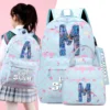 Blau 3 Stücke Lilo Stitch Rucksack Mädchen Schule Teen Student Rucksack Frauen Rucksack Mittagessen Taschen Bleistift Tasche Fisch Skala Stil 26 Brief