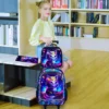 4 Stück Rollrucksack für Mädchen, Kinder-Schulrucksack mit Katzenrollerrädern und Lunchtasche, Schultasche mit Rollen für Kleinkinder, Grundschule 3