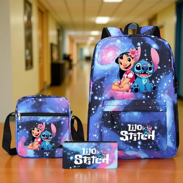 Stitch Strapazierfähiges Rucksack-Set, großer Studentenrucksack mit Umhängetasche und Federmäppchen, ideal für Jugendliche, Schulbedarf 2
