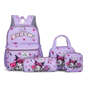 4-teiliger Kuromi-Rucksack, Federmäppchen, Umhängetasche, Geldbörsen-Set, Hello Kittys Schultasche, Melodys Casual Outdoor-Tagesrucksack