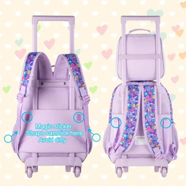 3-teiliger Rollrucksack für Mädchen und Jungen, Kinder-Büchertasche mit Rollenrädern, Grundschultasche mit Rollen und Lunchtasche 4