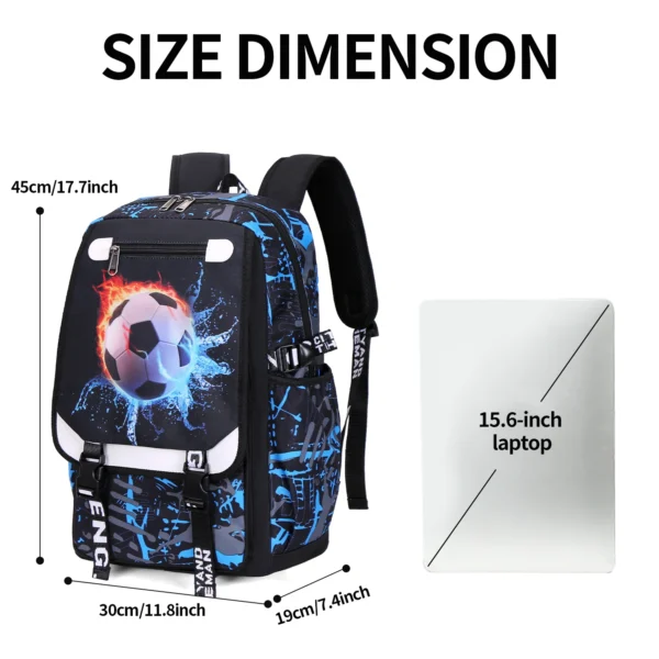 Großer Studentenrucksack mit Fußballmotiv, Herrentasche, ideal für Schulbedarf und den täglichen Gebrauch 2