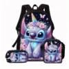 3-teiliges Set mit niedlichen Disneys-Cartoon-Stich-Kind-Schulrucksack mit Lunchtaschen, Bleistifttaschen, Schultaschen für Jungen und Mädchen, bestes Geschenk 6
