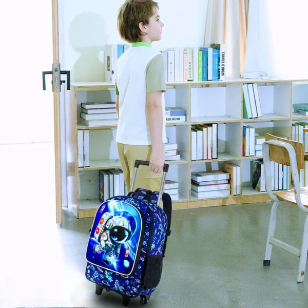 Rollrucksack für Jungen, Kinder-Schulrucksack mit Rollrädern und Lunchtasche, Schultasche mit Rollen für Kinder 6
