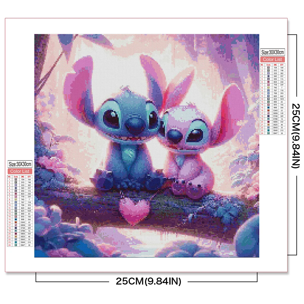 Disney Neue Ankunft Diamant Mosaik Lilo Und Stich Liebe Diamant Malerei Blume Voll Platz Runde Stickerei Wand Dekoration 2